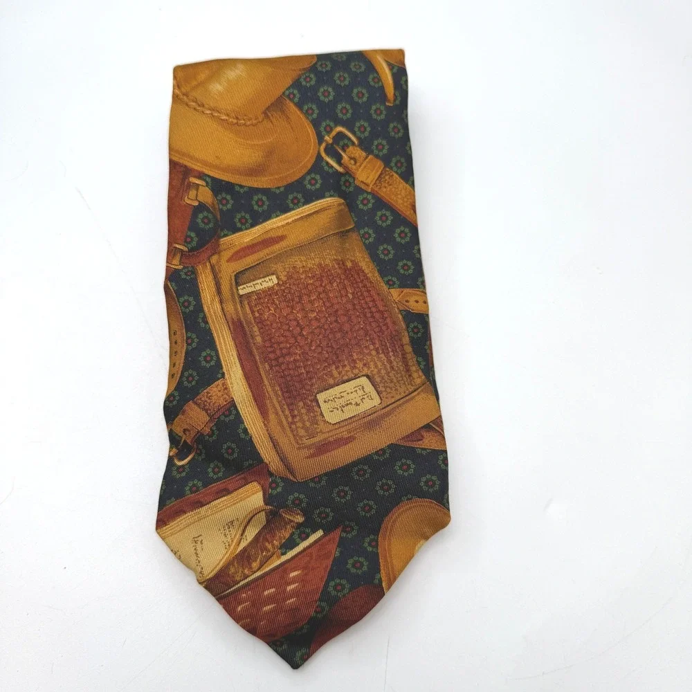 Vintage George Bass Silk Tie Mens OS Equestrian Leather Western Dark Academia